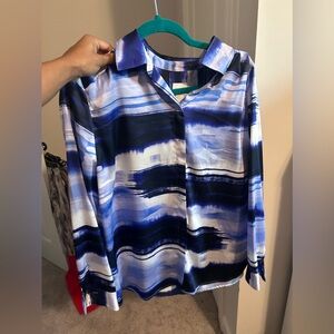 Button down multicolor silk long sleeve shirt